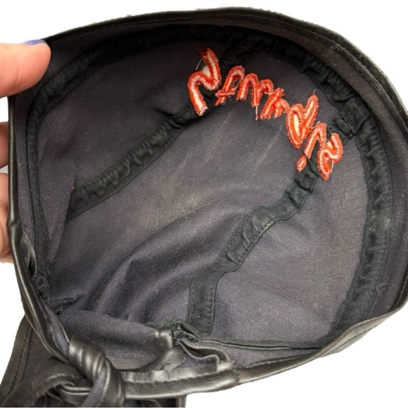 Black Sturgis Faux Leather Tie Back Biker Cap - Adjustable Fit - Picture 6 of 7